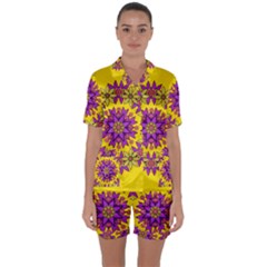 Fantasy Flower Wreath With Jungle Florals Satin Short Sleeve Pyjamas Set by pepitasart