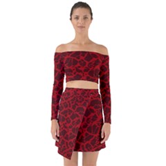 Red Earth Texture Off Shoulder Top With Skirt Set by LoolyElzayat