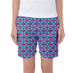 Pink Green Turquoise Swirl Pattern Women s Basketball Shorts by BrightVibesDesign