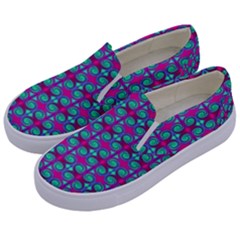 Pink Green Turquoise Swirl Pattern Kids  Canvas Slip Ons by BrightVibesDesign