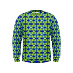 Blue Yellow Green Swirl Pattern Kids  Sweatshirt by BrightVibesDesign