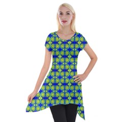 Blue Yellow Green Swirl Pattern Short Sleeve Side Drop Tunic by BrightVibesDesign