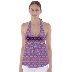 Blue Orange Yellow Swirl Pattern Babydoll Tankini Top by BrightVibesDesign