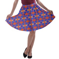 Blue Orange Yellow Swirl Pattern A-line Skater Skirt by BrightVibesDesign