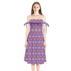 Blue Orange Yellow Swirl Pattern Shoulder Tie Bardot Midi Dress by BrightVibesDesign