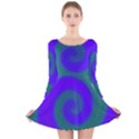 Swirl Green Blue Abstract Long Sleeve Velvet Skater Dress View1