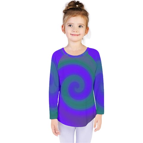 Swirl Green Blue Abstract Kids  Long Sleeve Tee by BrightVibesDesign