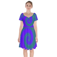 Swirl Green Blue Abstract Short Sleeve Bardot Dress by BrightVibesDesign