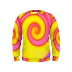 Swirl Yellow Pink Abstract Kids  Sweatshirt by BrightVibesDesign