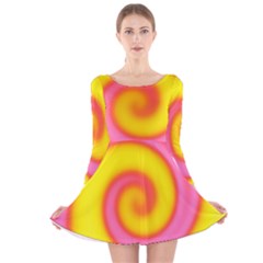 Swirl Yellow Pink Abstract Long Sleeve Velvet Skater Dress by BrightVibesDesign