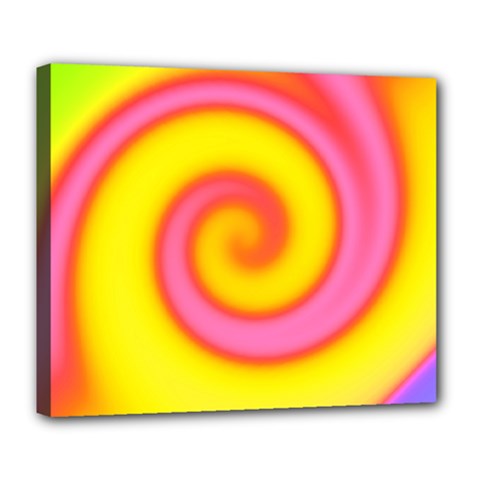 Swirl Yellow Pink Abstract Deluxe Canvas 24  X 20   by BrightVibesDesign