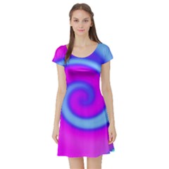 Swirl Pink Turquoise Abstract Short Sleeve Skater Dress