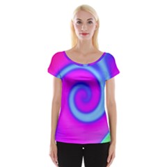 Swirl Pink Turquoise Abstract Cap Sleeve Tops