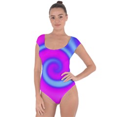 Swirl Pink Turquoise Abstract Short Sleeve Leotard 