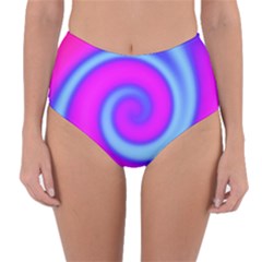 Swirl Pink Turquoise Abstract Reversible High-Waist Bikini Bottoms