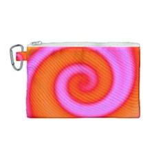 Swirl Orange Pink Abstract Canvas Cosmetic Bag (medium) by BrightVibesDesign