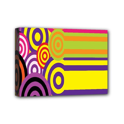 Retro Circles And Stripes 60s Mini Canvas 7  x 5 