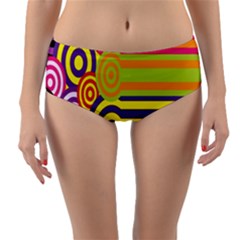 Retro Circles And Stripes 60s Reversible Mid-Waist Bikini Bottoms