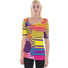 Retro Circles And Stripes 60s Wide Neckline Tee