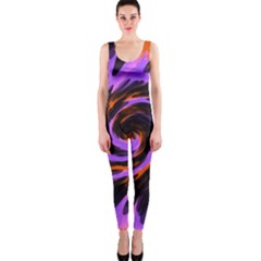 Swirl Black Purple Orange One Piece Catsuit by BrightVibesDesign