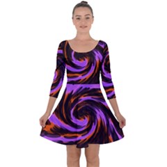 Swirl Black Purple Orange Quarter Sleeve Skater Dress by BrightVibesDesign