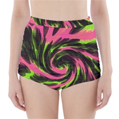 Swirl Black Pink Green High-waisted Bikini Bottoms by BrightVibesDesign