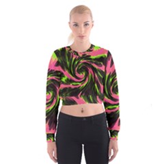 Swirl Black Pink Green Cropped Sweatshirt by BrightVibesDesign
