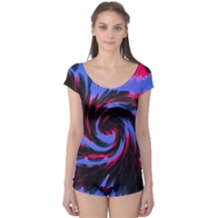 Swirl Black Blue Pink Boyleg Leotard  by BrightVibesDesign