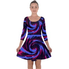 Swirl Black Blue Pink Quarter Sleeve Skater Dress by BrightVibesDesign