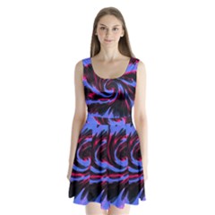 Swirl Black Blue Pink Split Back Mini Dress  by BrightVibesDesign