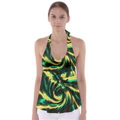 Swirl Black Yellow Green Babydoll Tankini Top by BrightVibesDesign