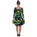 Swirl Black Yellow Green Quarter Sleeve Skater Dress View2