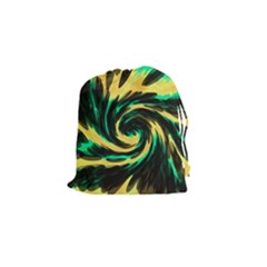 Swirl Black Yellow Green Drawstring Pouches (small)  by BrightVibesDesign