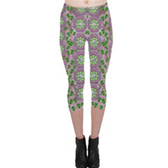 Ivy And  Holm Oak With Fantasy Meditative Orchid Flowers Capri Leggings  by pepitasart