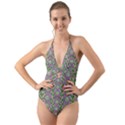 Ivy And  Holm Oak With Fantasy Meditative Orchid Flowers Halter Cut-Out One Piece Swimsuit View1