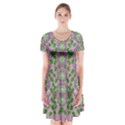 Ivy And  Holm Oak With Fantasy Meditative Orchid Flowers Short Sleeve V-neck Flare Dress View1