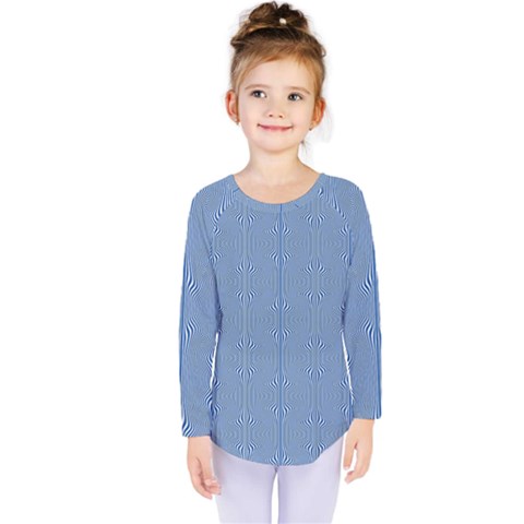 Mod Twist Stripes Blue And White Kids  Long Sleeve Tee by BrightVibesDesign