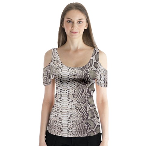 Snake Skin Butterfly Sleeve Cutout Tee  by LoolyElzayat