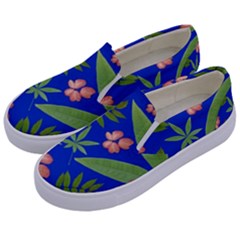 Leaves On Blue Kids  Canvas Slip Ons by LoolyElzayat