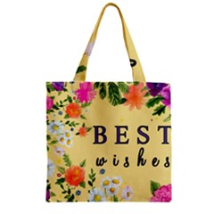 Best Wishes Yellow Flower Greeting Zipper Grocery Tote Bag