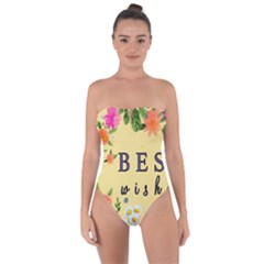 Best Wishes Yellow Flower Greeting Tie Back One Piece Swimsuit