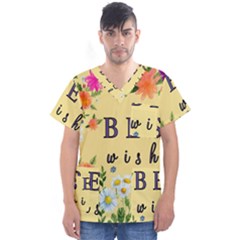 Best Wishes Yellow Flower Greeting Men s V-neck Scrub Top