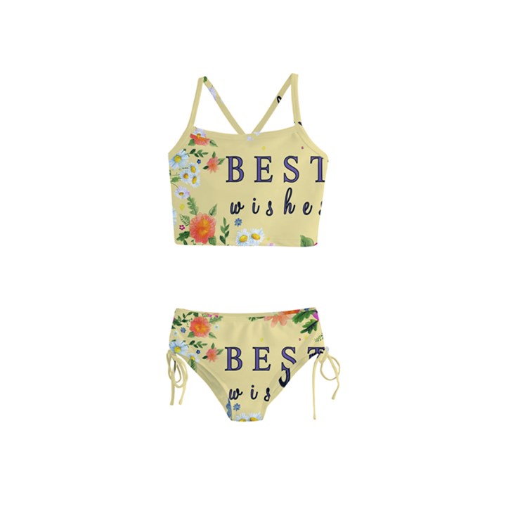 Best Wishes Yellow Flower Greeting Girls  Tankini Swimsuit