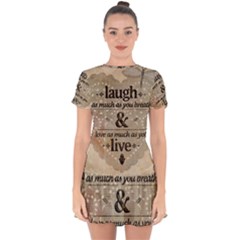 Motivational Calligraphy Grunge Drop Hem Mini Chiffon Dress