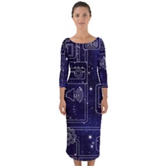 Networks Internet Social Quarter Sleeve Midi Bodycon Dress