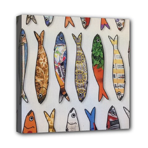 Fish Sardines Motive Pattern Mini Canvas 8  X 8 
