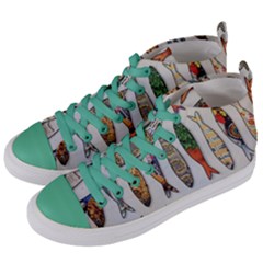 Fish Sardines Motive Pattern Women s Mid-top Canvas Sneakers