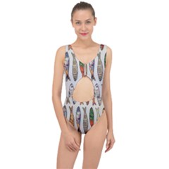 Fish Sardines Motive Pattern Center Cut Out Swimsuit by Sapixe
