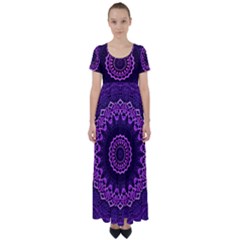 Mandala Purple Mandalas Balance High Waist Short Sleeve Maxi Dress