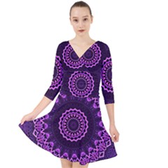 Mandala Purple Mandalas Balance Quarter Sleeve Front Wrap Dress